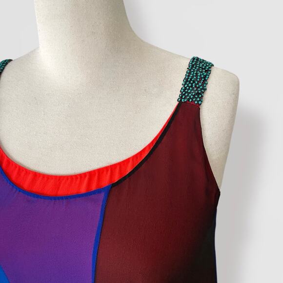 Nachiket Barve 100% Silk Maxi Dress Bauhaus MCM Gown Wedding Blue Maroon Green - Picture 4 of 10